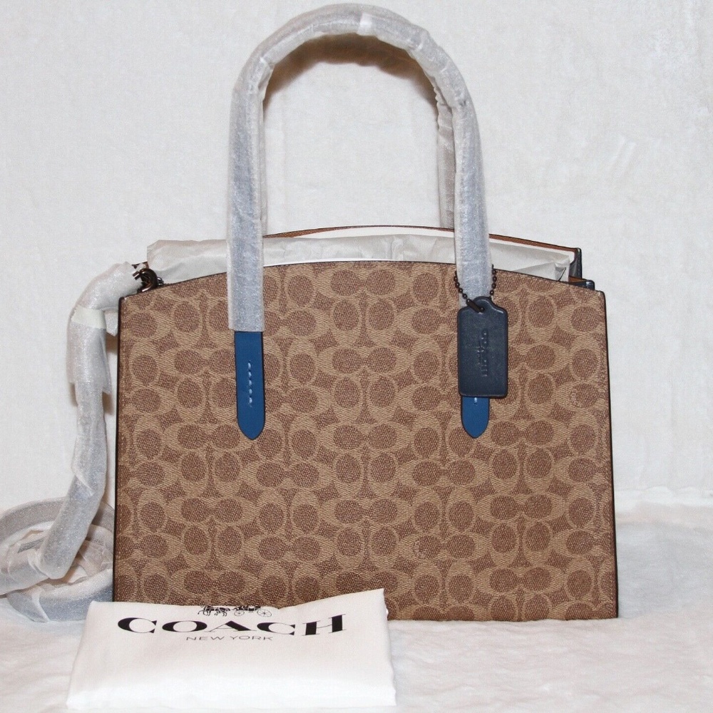 NWT COACH Charlie Carryall in Colorblock Signature Canvas Tote Bag Dark Denim - Picture 1 of 8